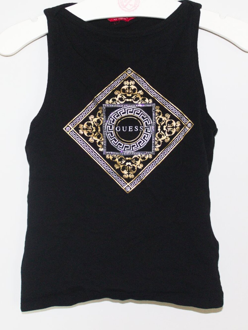 Guess Black Muscle Tee size XS with gold and silver detailing